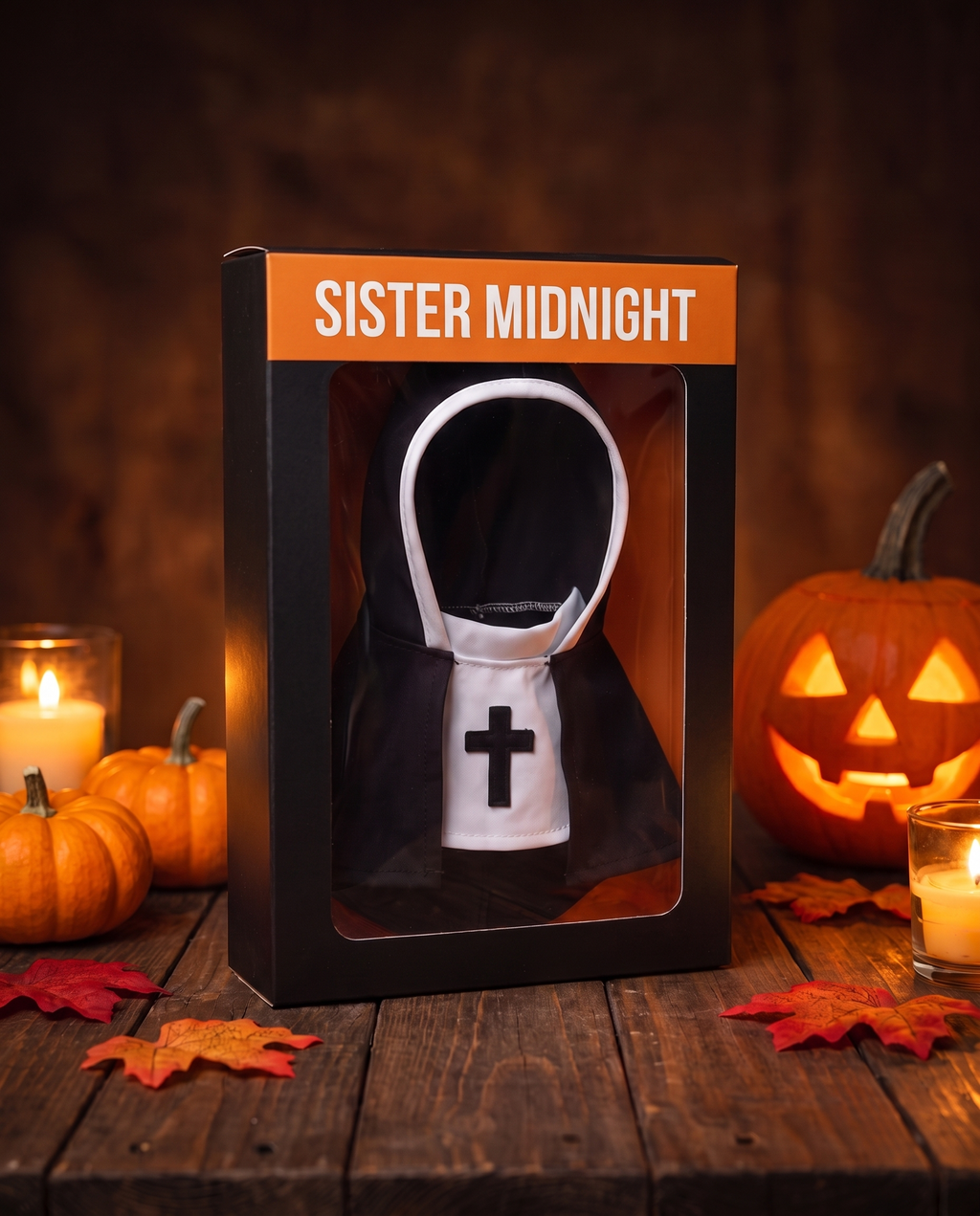 Sister Midnight gift box with pumpkins and candlelight